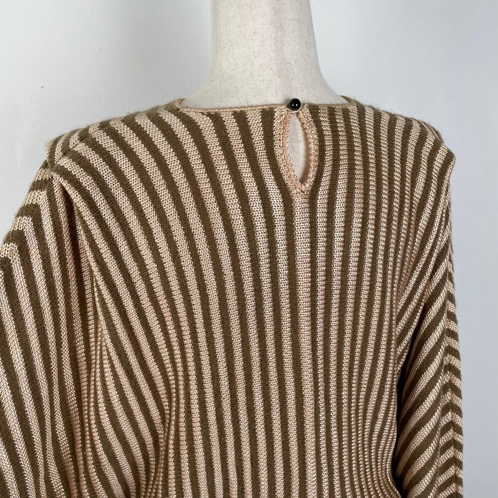 90s Vintage Epin Hand Loomed Sweater Womens S Brown Striped Wide Dolman Sleeves - Picture 10 of 14